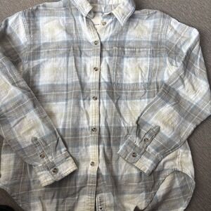 Lucky Brand Lightweight Flannel Shirt Beige Plaid Button-Up Size Small